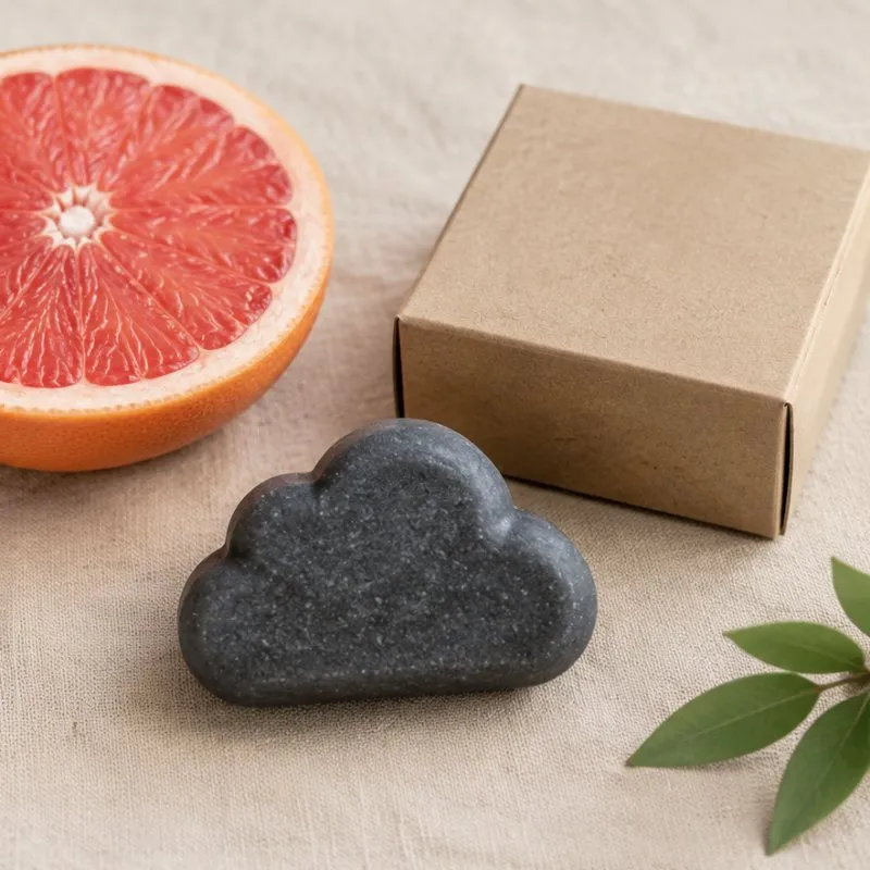 Tuhé mýdlo na čištění obličeje ve tvaru obláčku s aktivním uhlím a vůní grapefruitu
