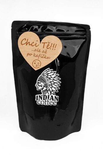 Zrnková káva Indian coffee 200g s dřevěným emblémem na míru Vyberte si motiv: Váš motiv na zakázku