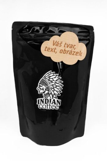 Zrnková káva Indian coffee 200g s dřevěným emblémem na míru Vyberte si motiv: Dobré kafčo po akci