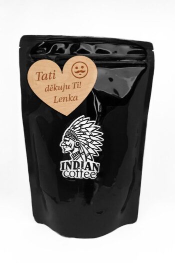 Zrnková káva Indian coffee 200g s dřevěným emblémem na míru Vyberte si motiv: Váš motiv na zakázku