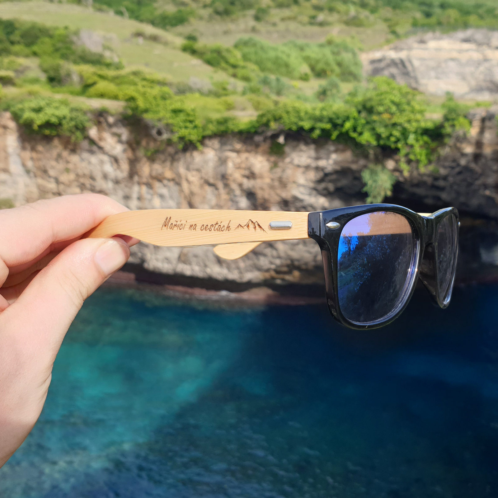 Sluneční brýle s bambusovými nožičkami - Modrý rámeček s modrými sklíčky Sluneční brýle s bambusovými nožičkami - Modrý rámeček s modrými sklíčky - Obrázek 6